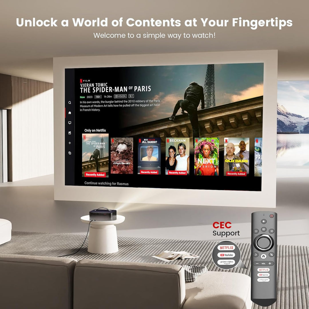 Beamer 4K【Official Netflix & Dolby Audio】 26000LM Remote Focus/6D Trapezkorrektur WiFi6 Bluetooth Sm