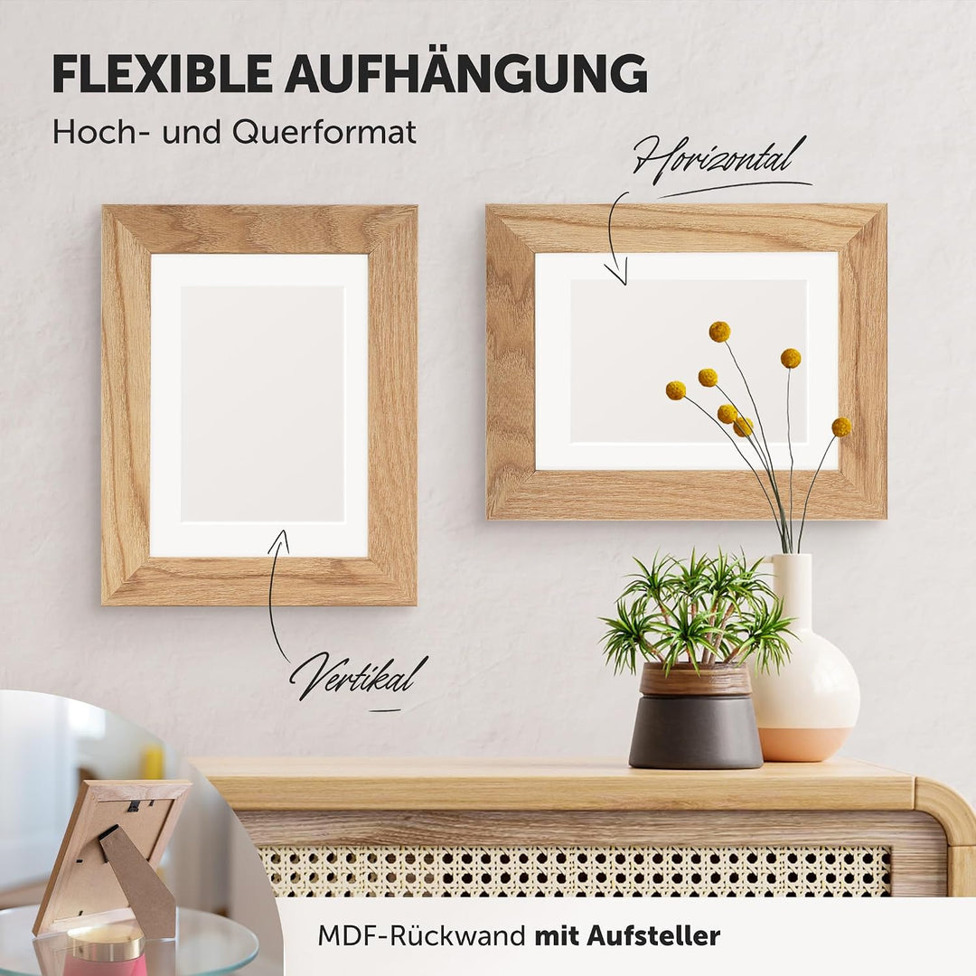 DÖRR Bilderrahmen Oakwood Deep 15x20 hellbraun, Eiche-Massivholz, Echtglas, mit Passepartout, Hoch-