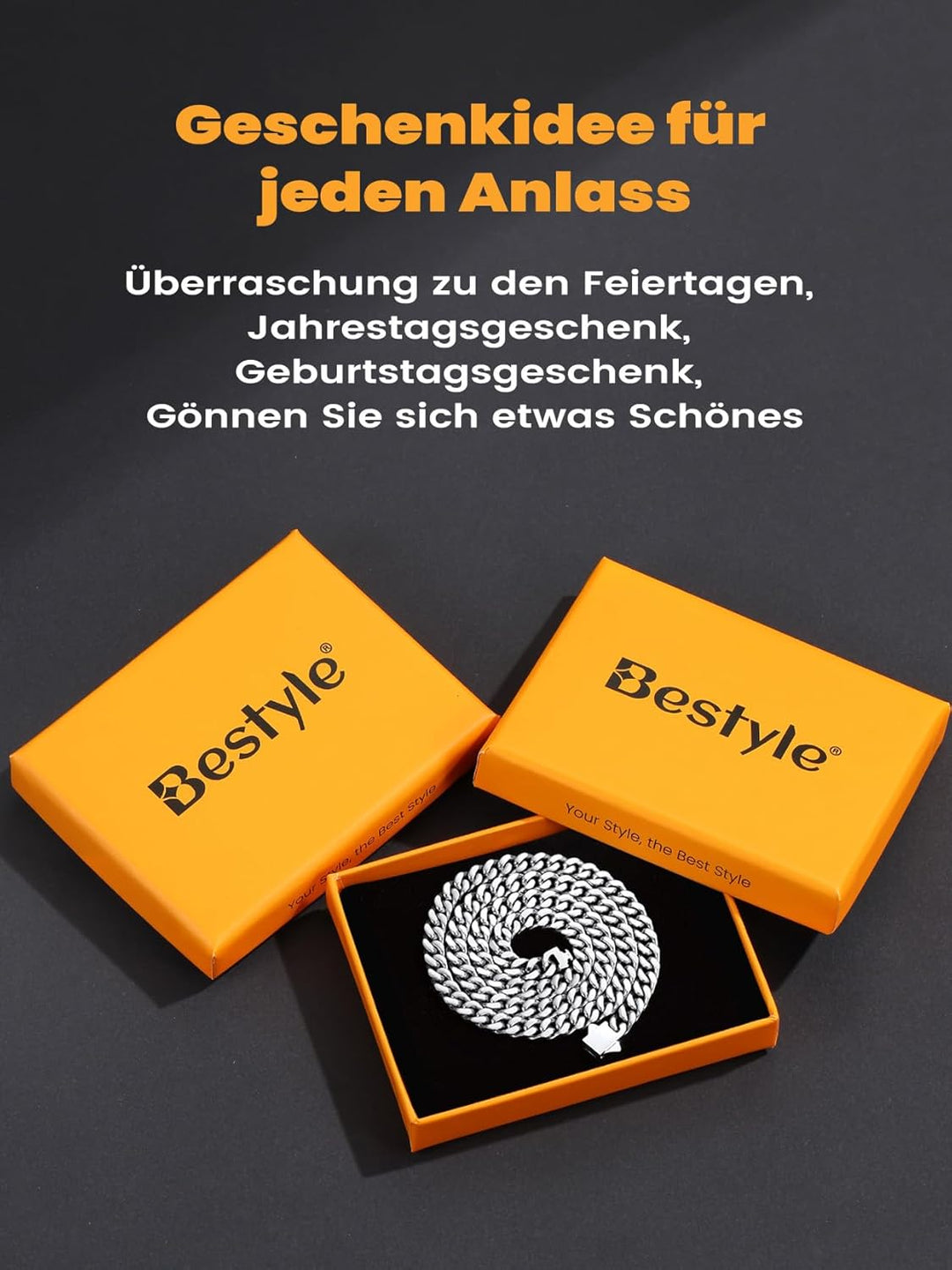 Bestyle Personalisierte Miami Panzerkette aus Edelstahl Breite 5/7 / 9 / 12mm Kubanische Kette Länge