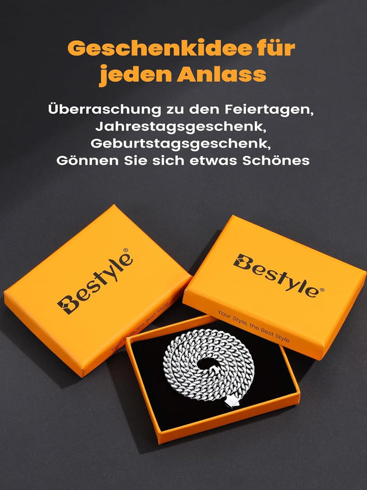 Bestyle Personalisierte Miami Panzerkette aus Edelstahl Breite 5/7 / 9 / 12mm Kubanische Kette Länge