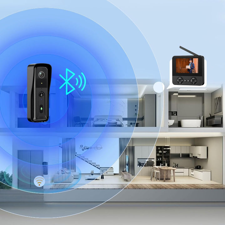 Kabellose Türklingel Kamera mit Monitor,Türklingel-Videokamera 4,3 Zoll Drahtlose Video Türklingel,1