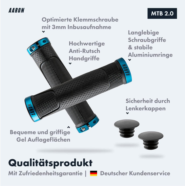 AARON MTB Fahrradgriffe mit Gel Auflagefläche - Lenkergriffe aus rutschfestem Gummi inkl. Lenkerendk
