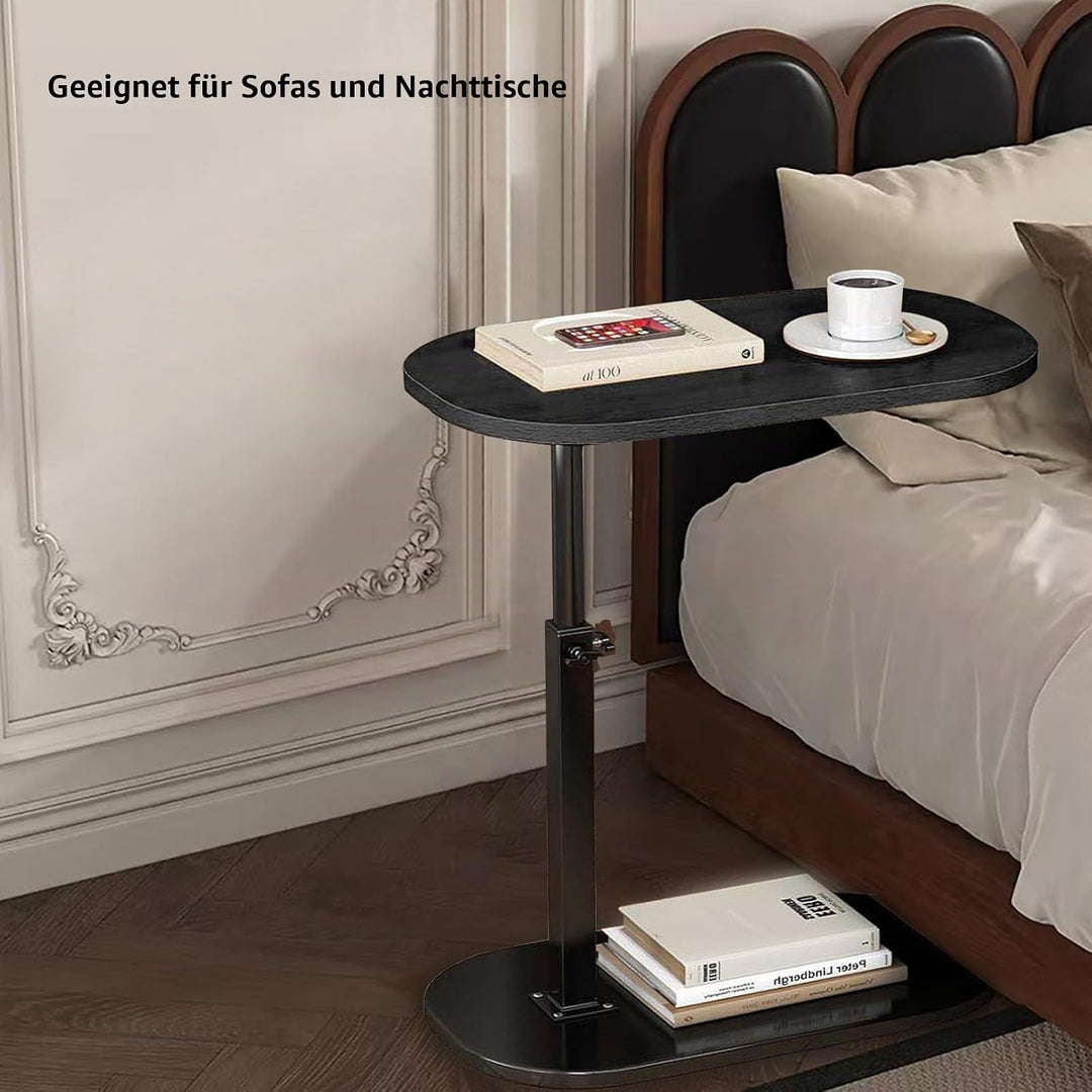 AYES Anhebbarer Beistelltisch, 360° drehbar, C-förmiger Beistelltisch – TV-Tabletttisch für Wohnzimm
