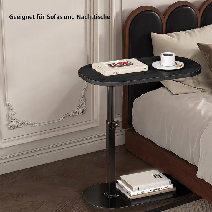 AYES Anhebbarer Beistelltisch, 360° drehbar, C-förmiger Beistelltisch – TV-Tabletttisch für Wohnzimm