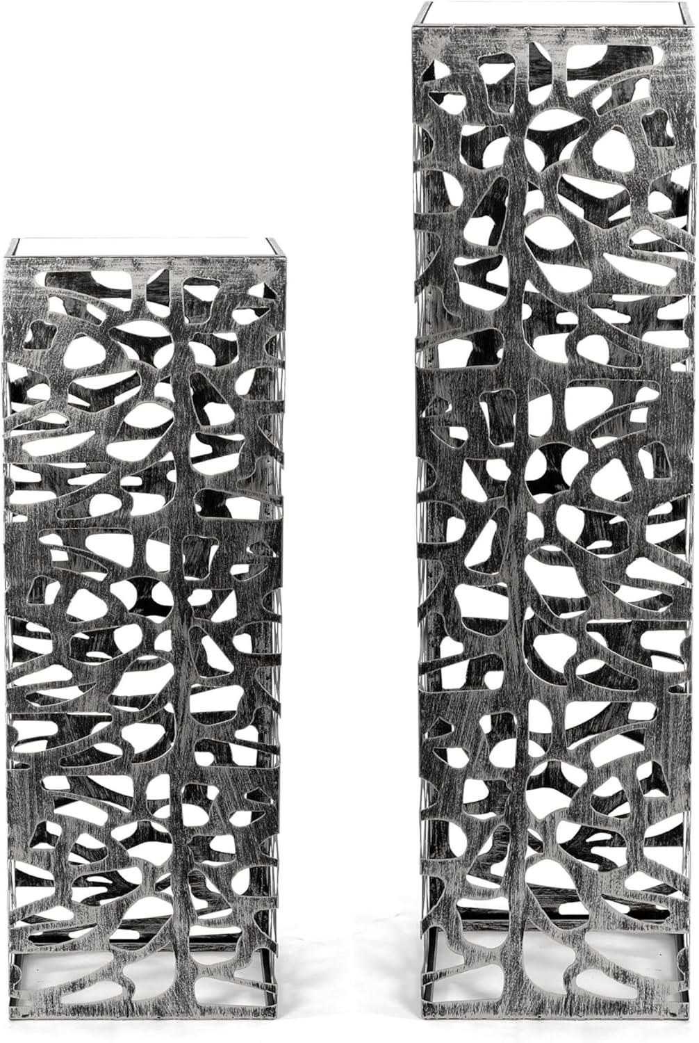 DESIGN DELIGHTS Dekorative SÄULE Enza | Metall, 70 cm antik-Silber/schwarz gewischt | Blumensäule, e