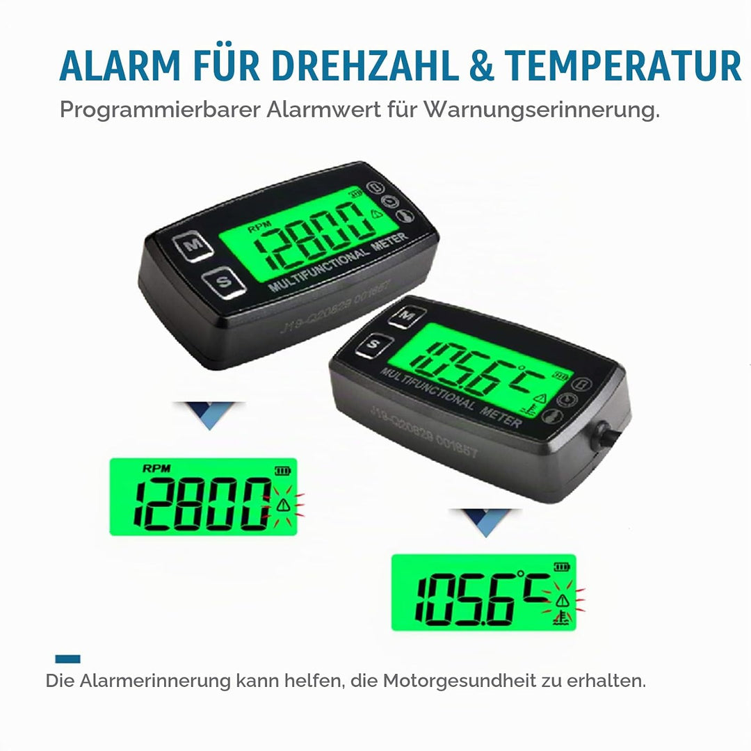 Runleader Digitales Öl-Wasser-Temperaturmessgerät, Echtzeit-Drehzahlanzeige, Alarmtemperatur und Dre