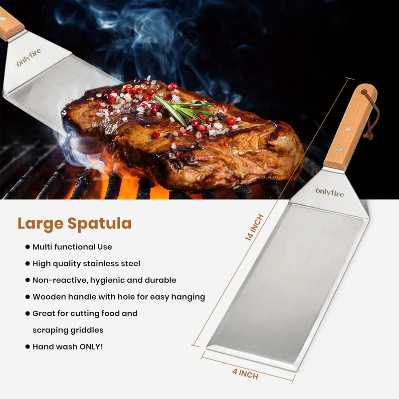 Onlyfire Grillspachtel Plancha Kit – Edelstahl-Grillspachtel , Schaber und Gusseisen-Grillpresse für