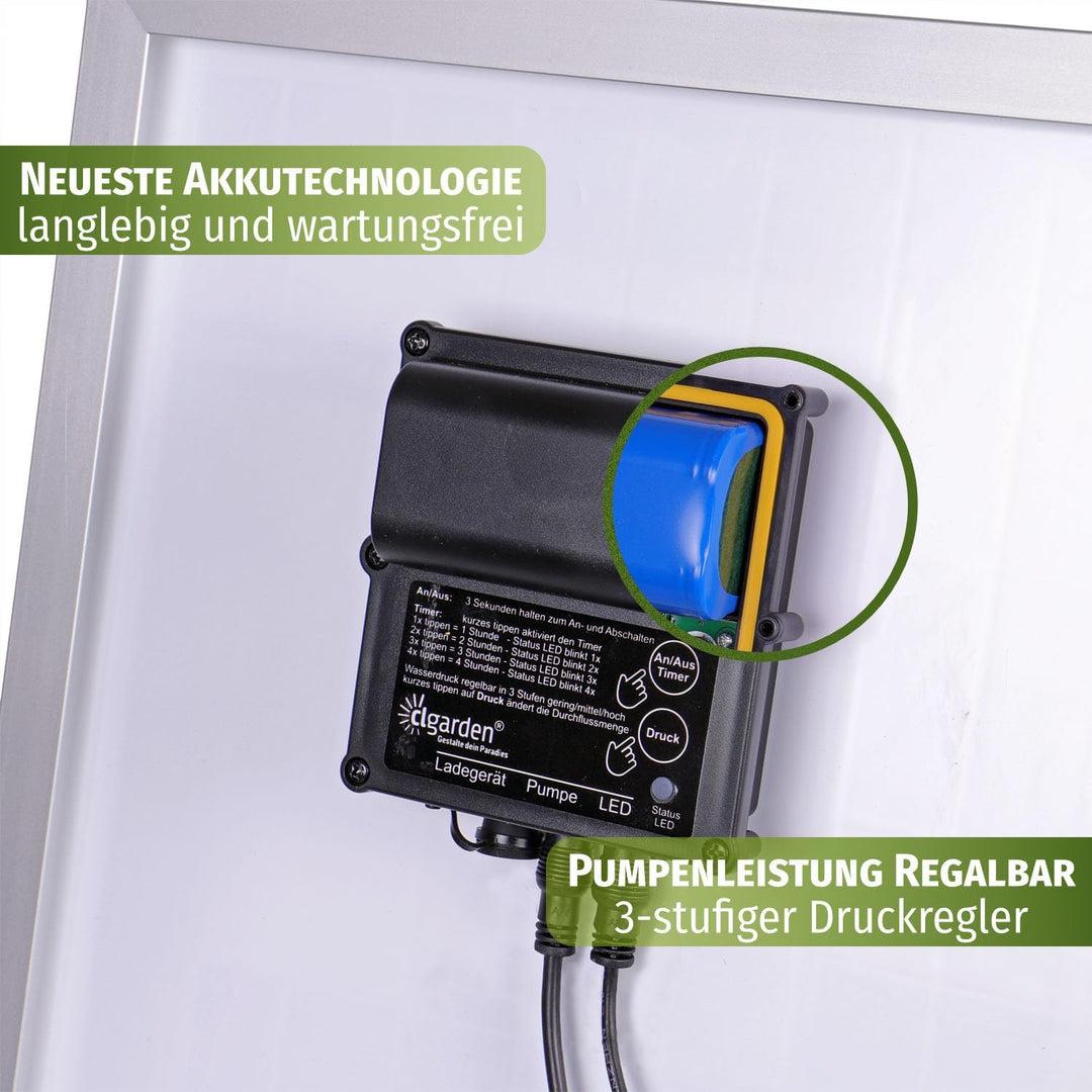 CLGarden Solar Springbrunnenpumpe NASP4-S Set mit Akku LED Beleuchtung Schlauch Pumpe für Springbrun
