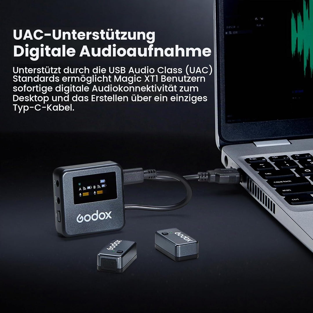 Godox Magic XT1 kabelloses Lavalier-Mikrofon für Kamera, Android, iPhone 15, PC, 48 kHz/24-Bit-Audio