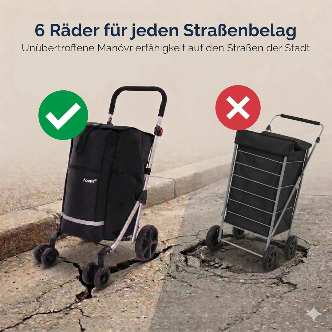 Hoppa – Einkaufstrolley | Grosser 74L klappbarer Einkaufswagen | Leichter 6-Räder-Trolley mit 5 Tasc