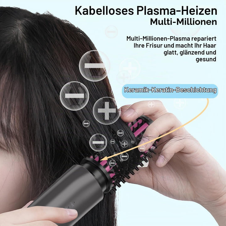 Dricar Kabellose Lockenstabbürste, Tragbare Reise Lockenstab Grosse Locken, 40mm Thermobürste Rundbü