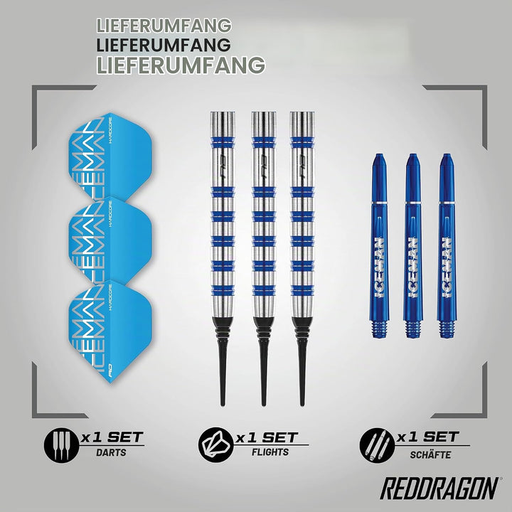 RED DRAGON Gerwyn Price Iceman Challenger Professional Tungsten Darts Set with Flights and Stems 18.