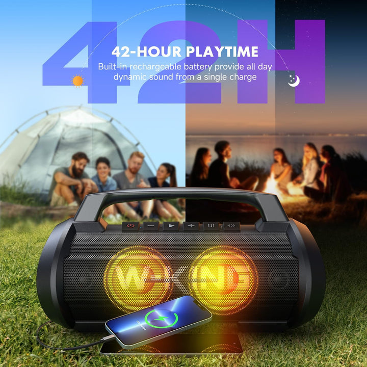70W (100W Peak) Bluetooth Lautsprecher, W-KING Musikbox Bluetooth Box Gross Boombox Bass Boost, Part