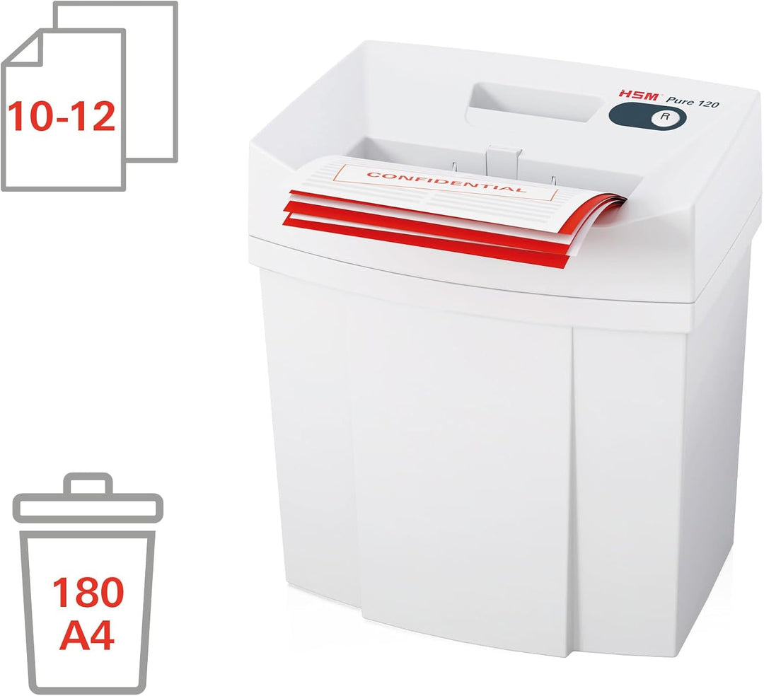 Aktenvernichter HSM Pure 120, Sicherheitsstufe 2, 12 Blatt (Streifenschnitt) 3,9mm, 3,9mm