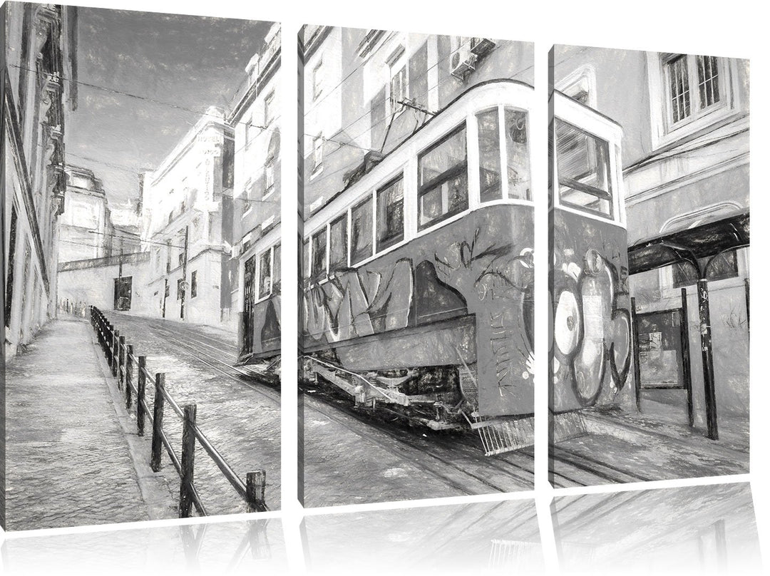 Pixxprint Strassenbahn in Portugal 3Teiler 120x80 cm Leinwandbild Wandbild Kunstdruck