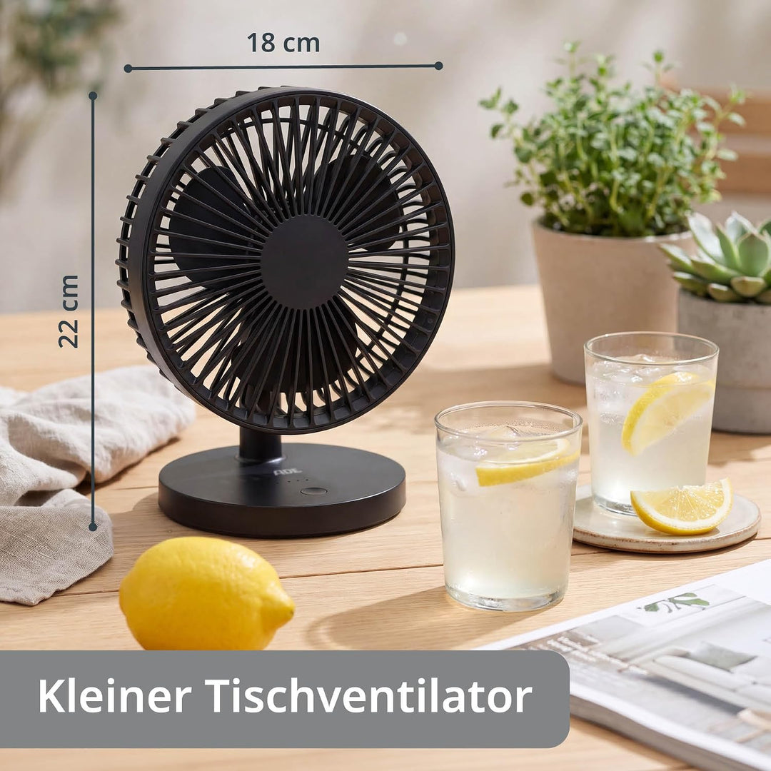 ADE Ventilator sehr leise | USB Tischventilator 3 Stufen | Akku bis 7,5 h Laufzeit | 2.000 mAh | 180