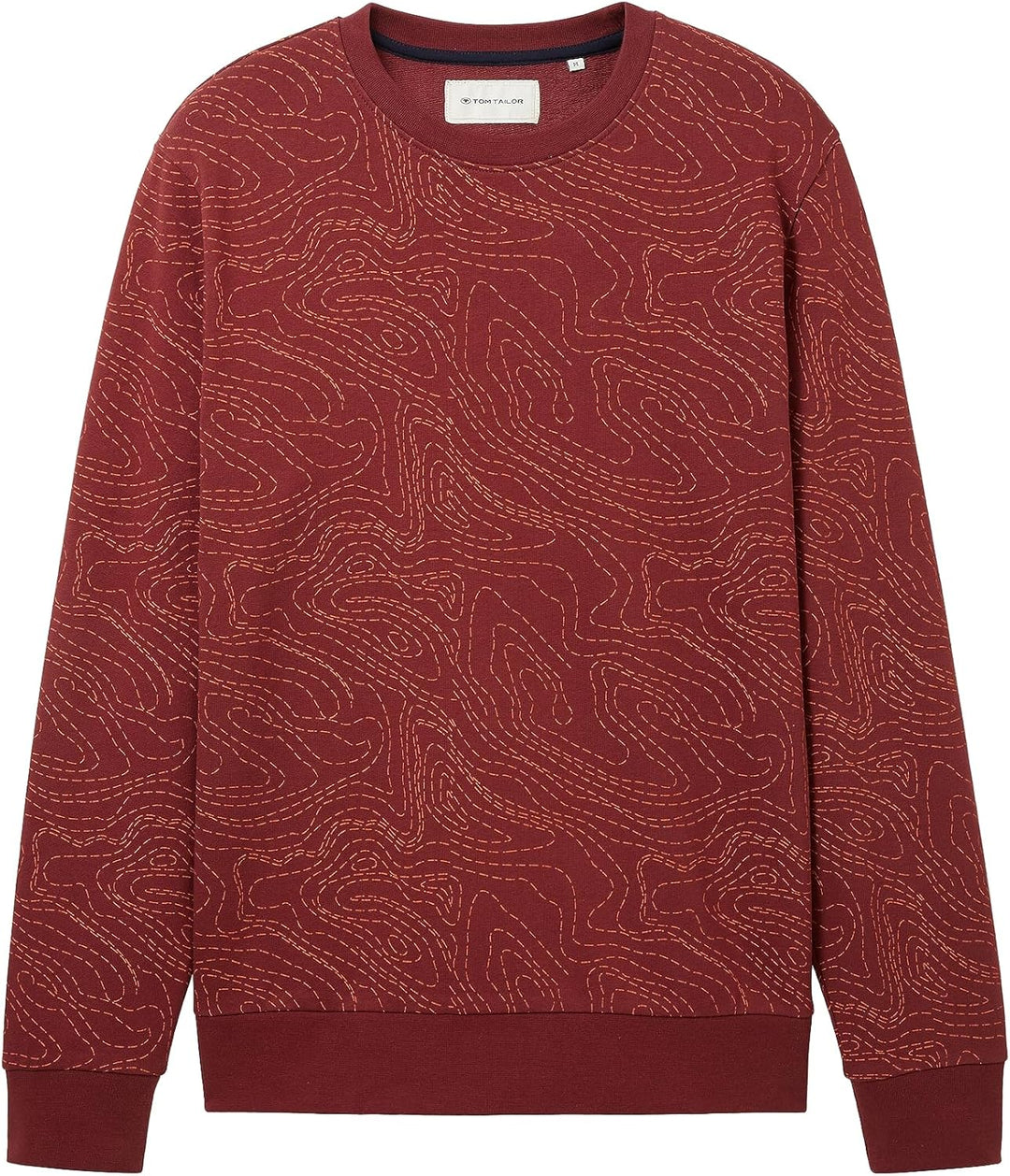 TOM TAILOR Herren Basic Sweatshirt mit Allover-Print XXL 32454 - Bordeaux Red Line Design, XXL 32454