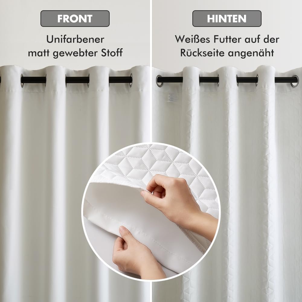 MIULEE Thermovorhang Kälteschutz mit Gestepptem Futter, Weiss Doppellagige Thermo Vorhang Gegen Kält