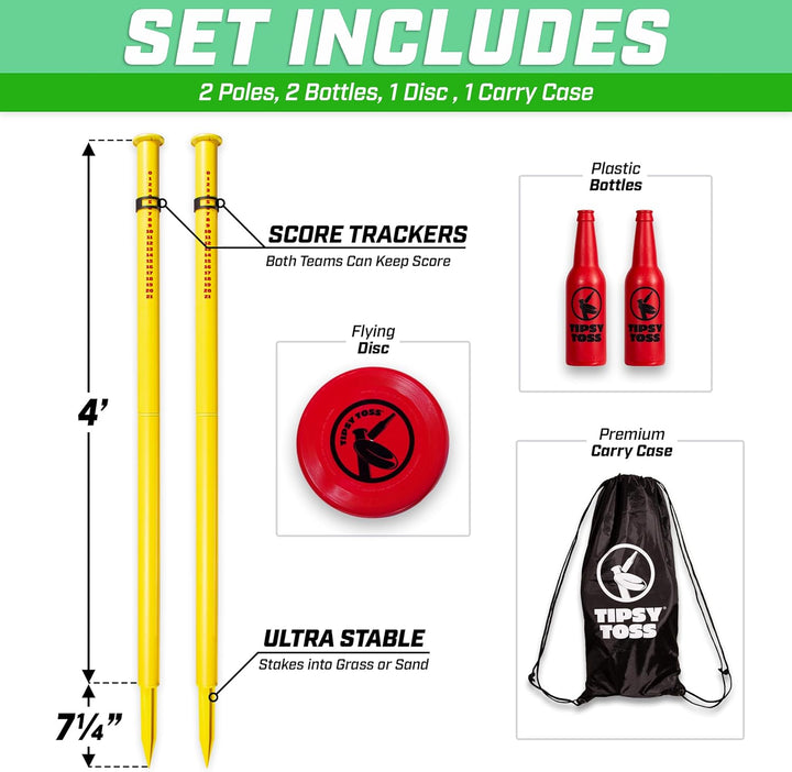 GoSports Tipsy Toss Game Set – Flying Disc Bottle Drop Yard Spiel, Gelb Pro, Pro