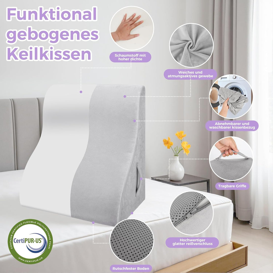 Babenest Kurvenform Keilkissen, Ergonomisches Orthopädisches Rückenkissen Hochdichter Schaumstoff Vi