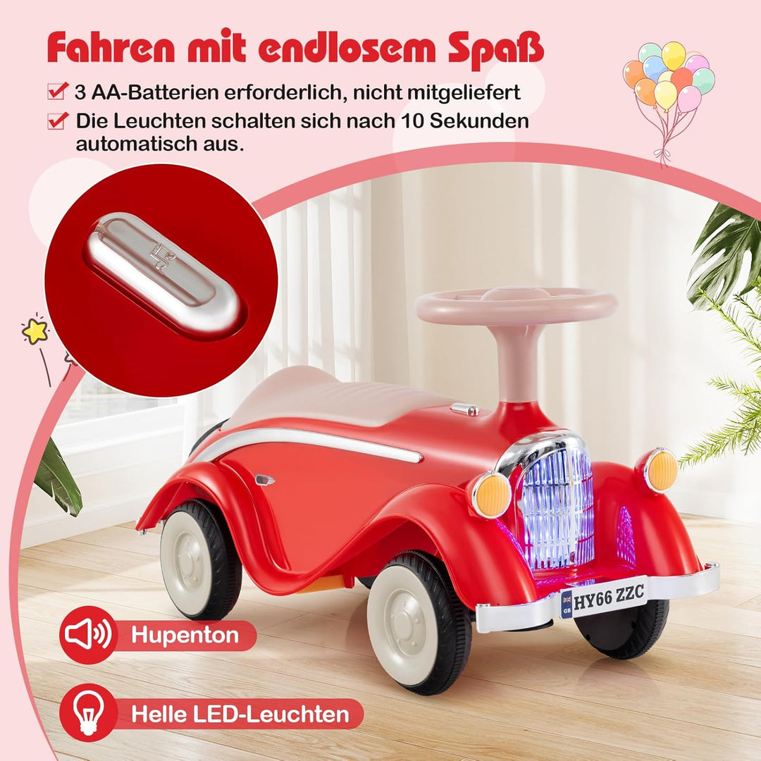 COSTWAY Rutschauto, klassisches Rutschfahrzeug mit Lenkrad & Hupe & LED-Scheinwerfer, Kinderfahrzeug