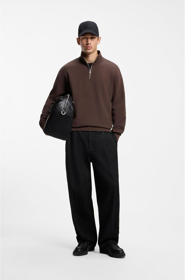 HUGO Relaxed-fit Sweatshirt Aus Baumwolle Mit Troyerkragen XS Brown Overflow 903, XS Brown Overflow