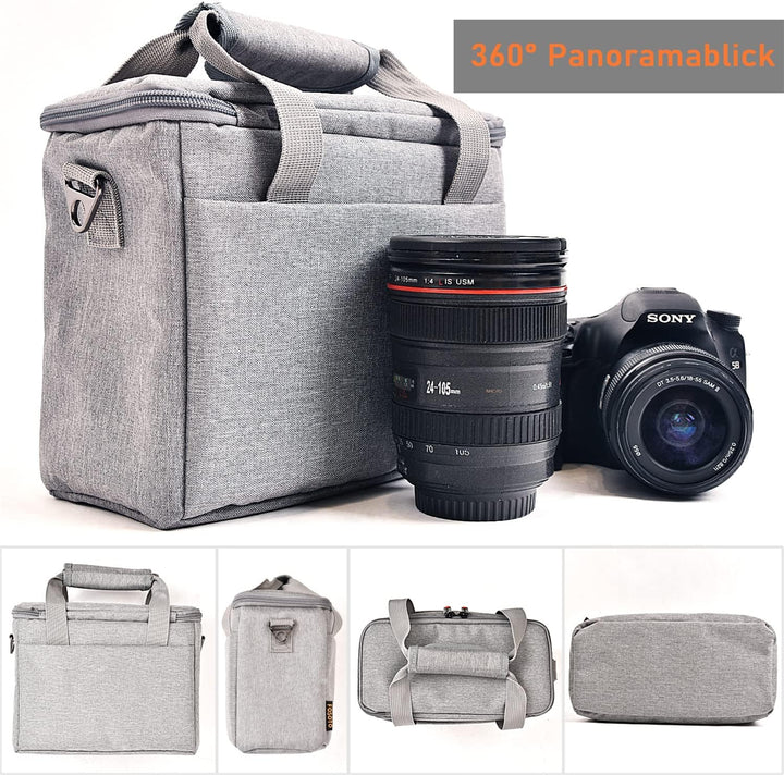 FOSOTO DSLR-Kameratasche für Spiegelreflexkameras und Zubehör Grau, SLR Kameratasche Klein mit Regen