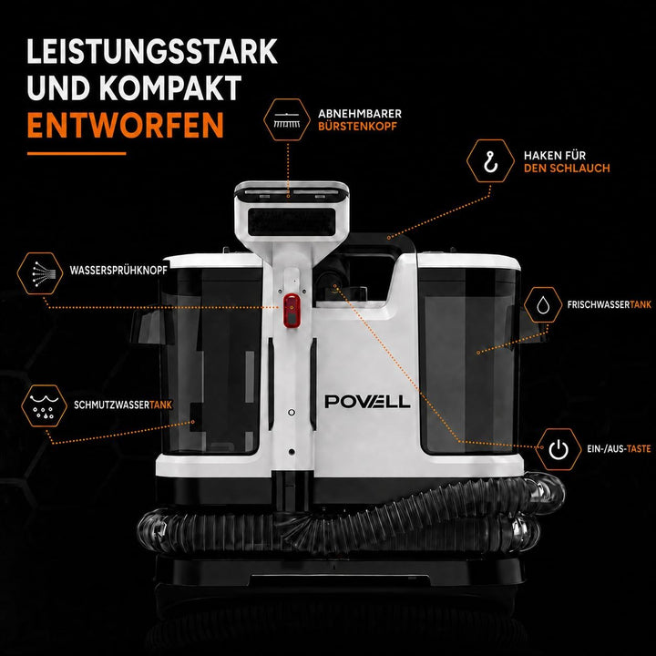 Powell Waschsauger Teppichreiniger 450W - 13kPA Saugkraft, tragbarer Teppichreiniger, Sofa, Vorleger