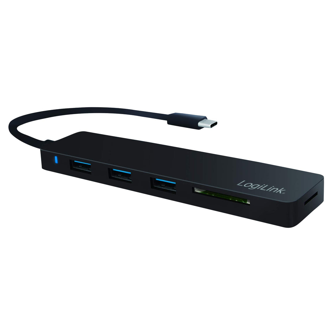 LogiLink UA0312 Slim USB 3.1/3.0 Hub und Cardreader für PC/Laptop Schwarz USB 3.1 3-Port + Cardreade