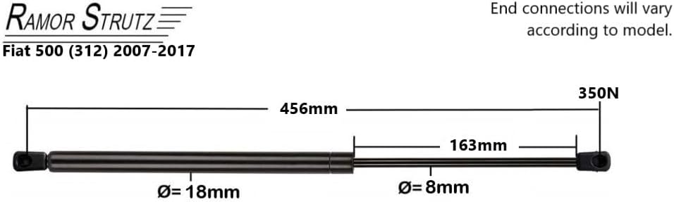 2x Gasfeder Dämpfer Heckklappe Kompatibel mit Fiat 500 (312) 2007-2017. Gasdruckfeder Heckklappendäm