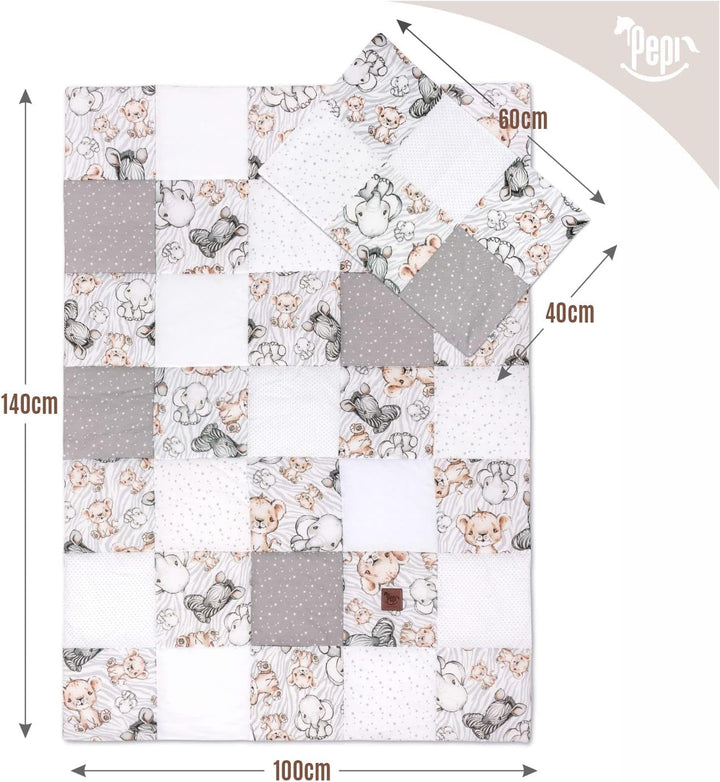 Pepi - Patchwork Baby Bettdecke und Kissen - Baby Decke und Kissen Set - Kinderbettdecke - Bettdecke