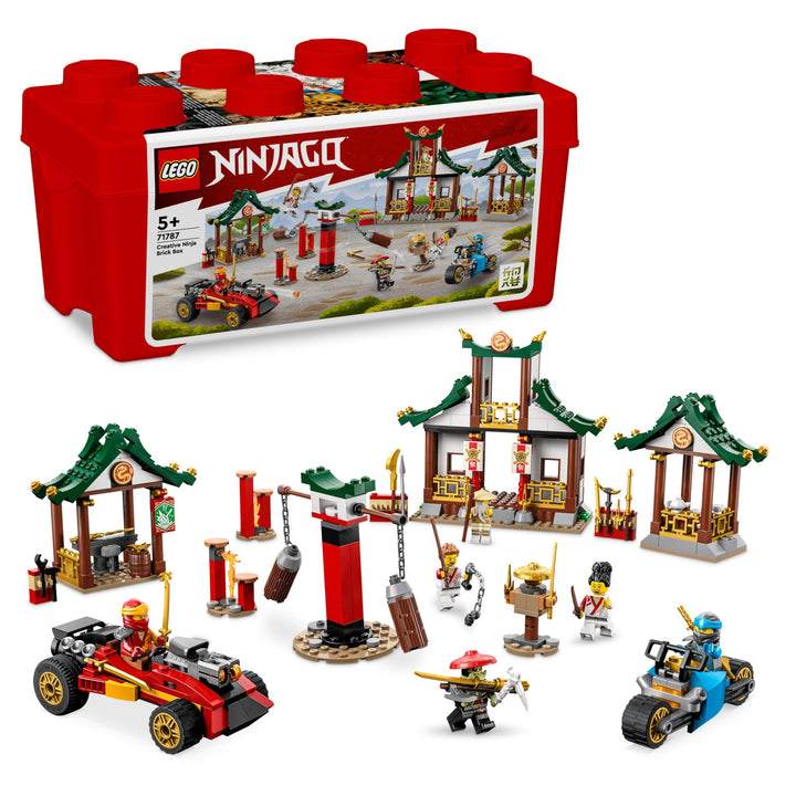 LEGO 71787 NINJAGO Kreative Ninja Steinebox, Spielzeug Aufbewahrungskiste mit Ninja-Auto und Motorra