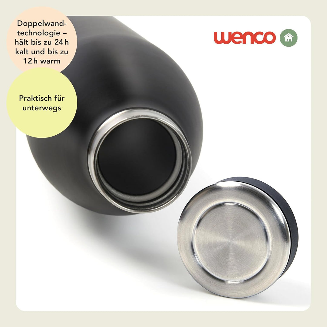 wenco Trinkflasche Edelstahl 0,5l / 500ml isoliert und auslaufsicher für kalte und heisse Getränke a