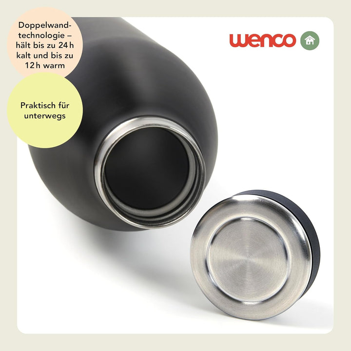 wenco Trinkflasche Edelstahl 0,5l / 500ml isoliert und auslaufsicher für kalte und heisse Getränke a