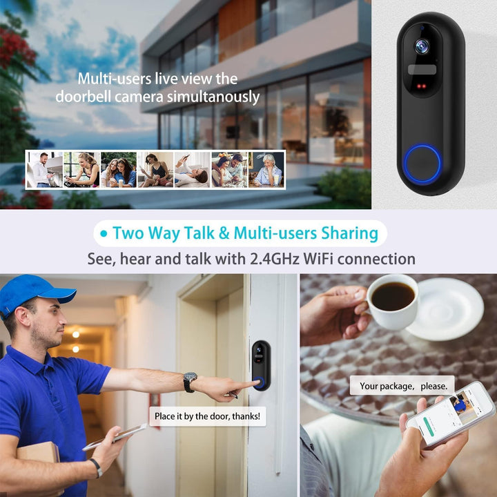 UCOCARE WLAN Video Türklingel mit Kamera, 2K-HD-klingel mit Chime, 2,4G WLAN,Ultraweitwinkel, Fernzu