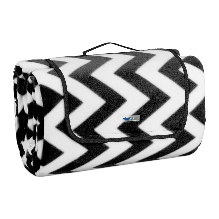 Relaxdays XXL Picknickdecke, 200x300 cm, isoliert, wasserdicht, gemusterte Fleece Stranddecke, Trage