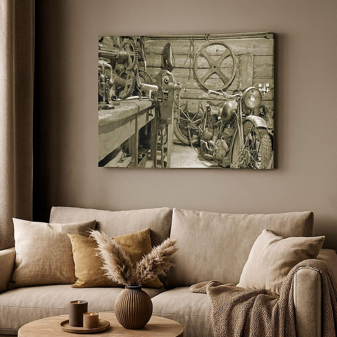 Bilder auf Leinwand 100x70cm Leinwandbild mit Rahmen Werkstatt Motor Gross Wanddeko Bild Schlafzimme