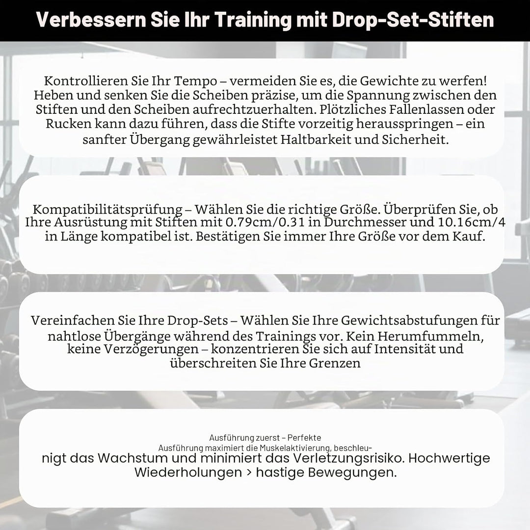 2 Gewichtsstapelstifte, Durchmesser Schwarze Drop Set Stifte für Fitnessstudio Trainingsgeräteaufsät