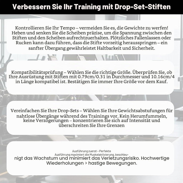 2 Gewichtsstapelstifte, Durchmesser Schwarze Drop Set Stifte für Fitnessstudio Trainingsgeräteaufsät