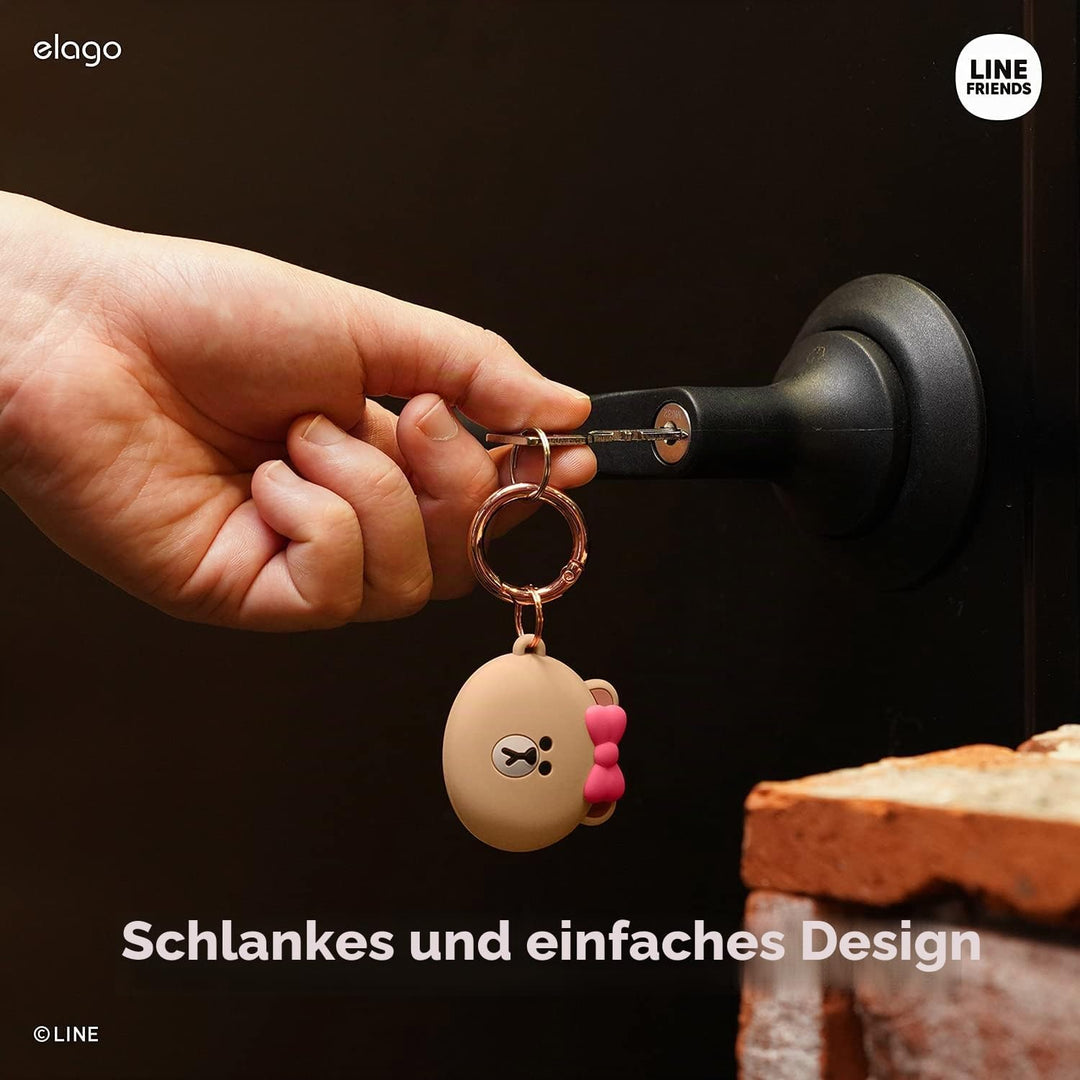 elago I LINE Friends Silikon Hülle Kompatibel met für Apple AirTag 2 & 1 Gen - Voller Schutz, Inklus