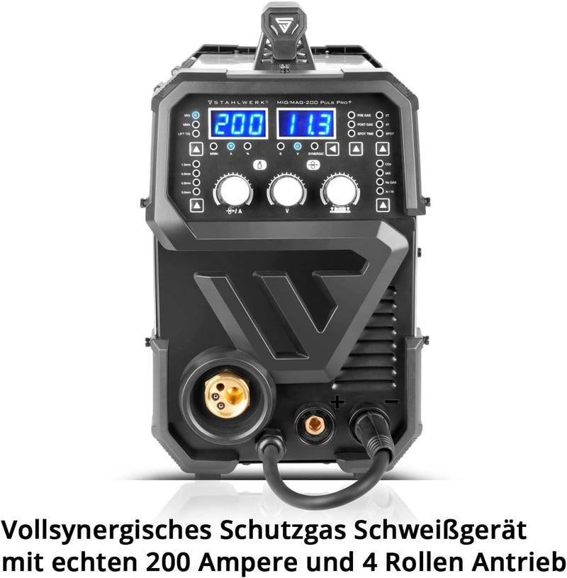 STAHLWERK Schweissgerät MIG MAG 200 Spot Puls Pro, Vollsynergischer IGBT Inverter, 5 in 1 Kombigerät