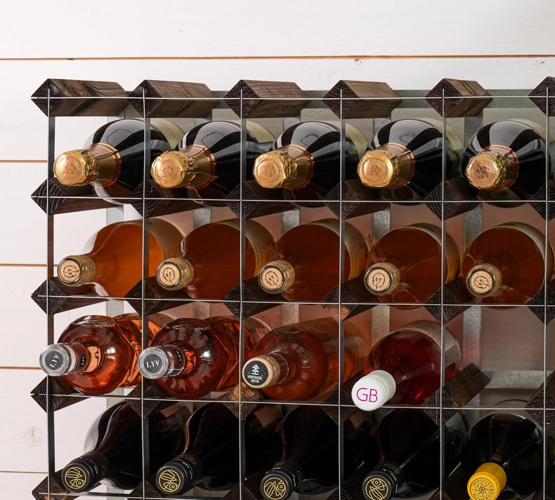 Weinregal für 30 Flaschen. Dunkles Holz, geliefert unmontiert
