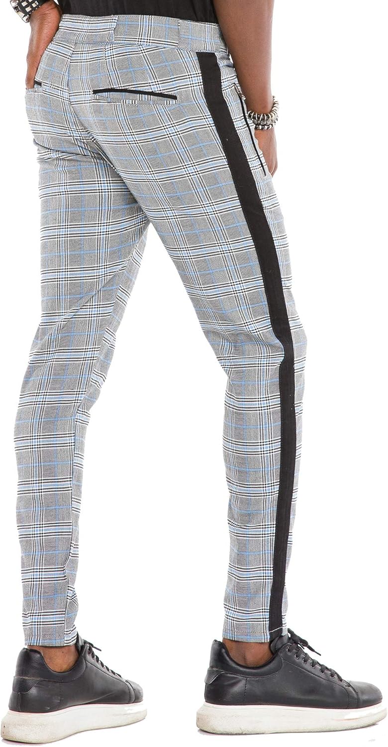 Cipo & Baxx Herren Hose Fashion kariert und gestreift mit Schlüsselkette Grau W31 L34