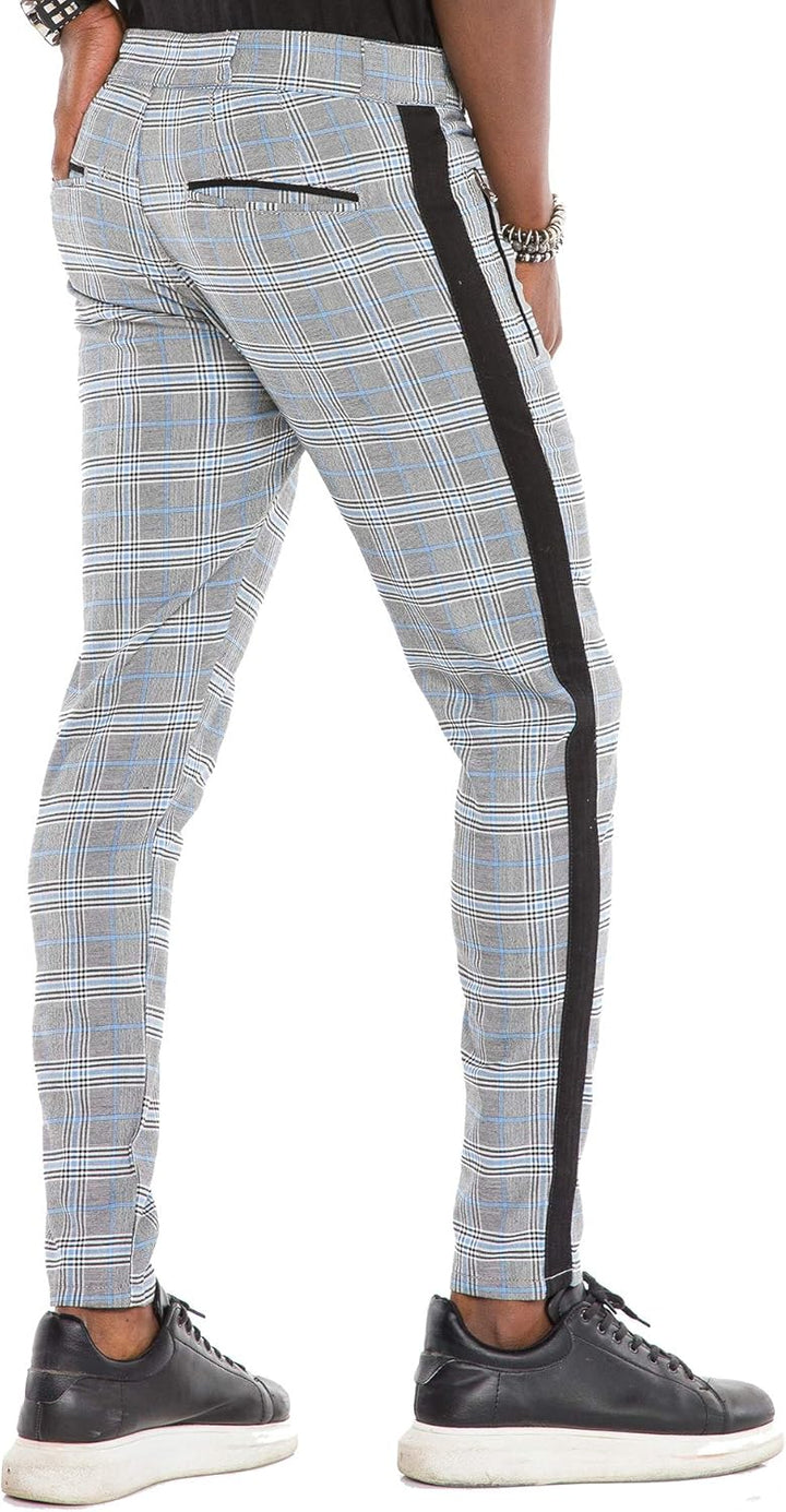 Cipo & Baxx Herren Hose Fashion kariert und gestreift mit Schlüsselkette Grau W31 L34