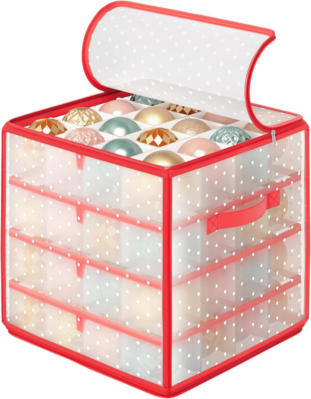 SONGMICS Aufbewahrungsbox für Weihnachtskugeln, Weihnachtskugeln Aufbewahrung, 64 Fächer je 7,6 cm,