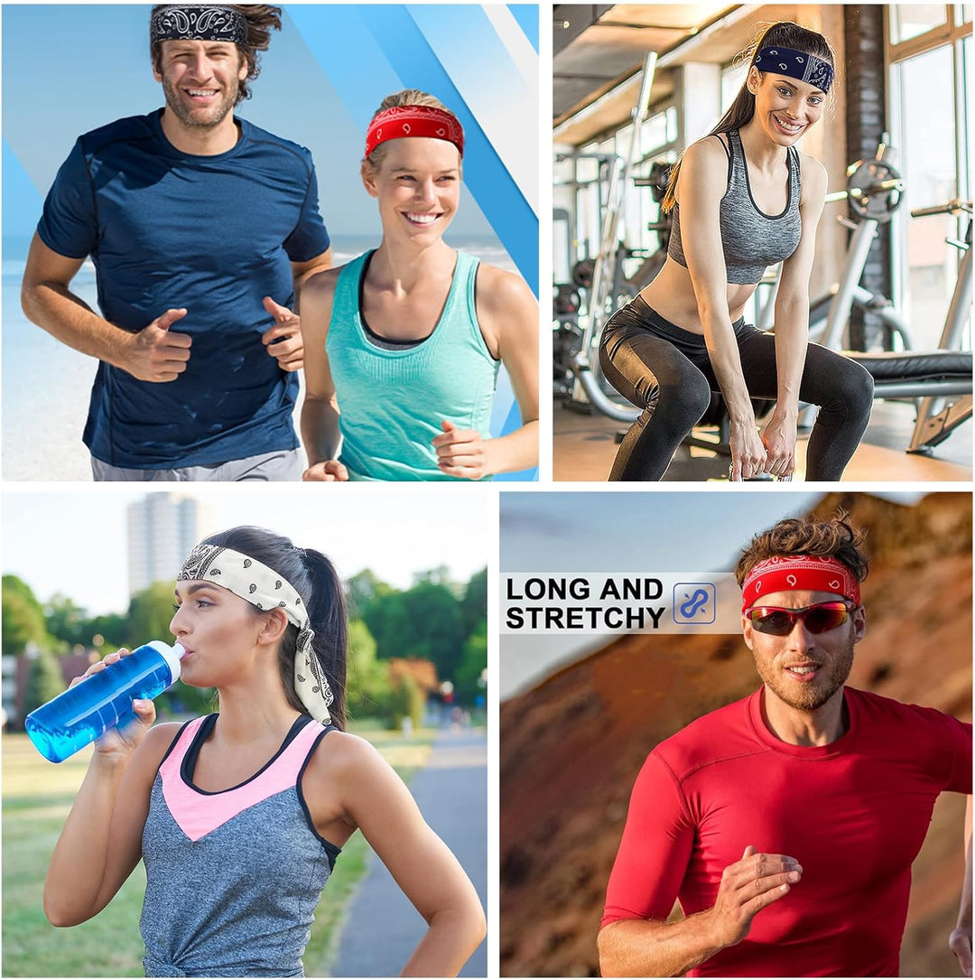 2 x Sport-Stirnbänder mit Paisley-Muster, verstellbar, elastisch, Schweissband, rutschfest, Lauf-Kop