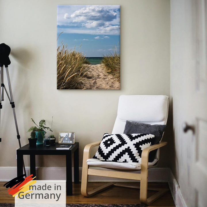 ARTland Leinwandbilder Wandbild Bild auf Leinwand 60x80 cm Wanddeko Strand Meer Küste Düne Gräser Hi