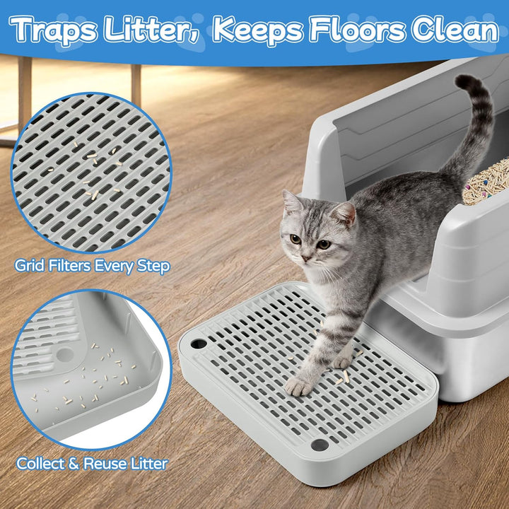 Kalolary 2 Packung Katzenstreu-Rampe mit Filtersystem – rutschfeste Treppe für Katzentoilette, Litte