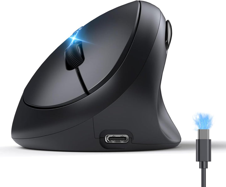 TECKNET Ergonomische Maus Bluetooth, Wiederaufladbar Maus Kabellos mit 3 Gerät (BT 5.0/3.0 + 2.4G),