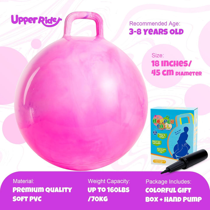 U&C Planet Hüpfball Aufblasbarer Hopperbal mit Pumpe, 45 cm Hopper Ball für Kinder，max. Belastbarkei